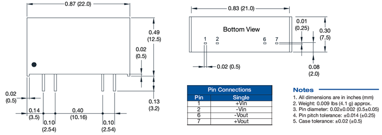 Mechanical Drawing - XP Power IMB01 Medical DC-DC Converters